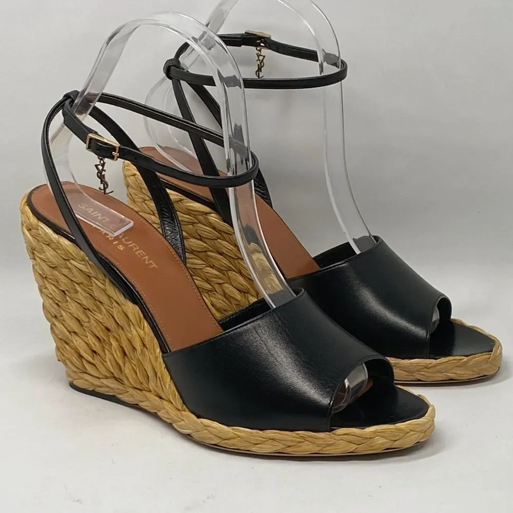 Saint Laurent Paloma 95 leather espadrille wedge sandals size 38